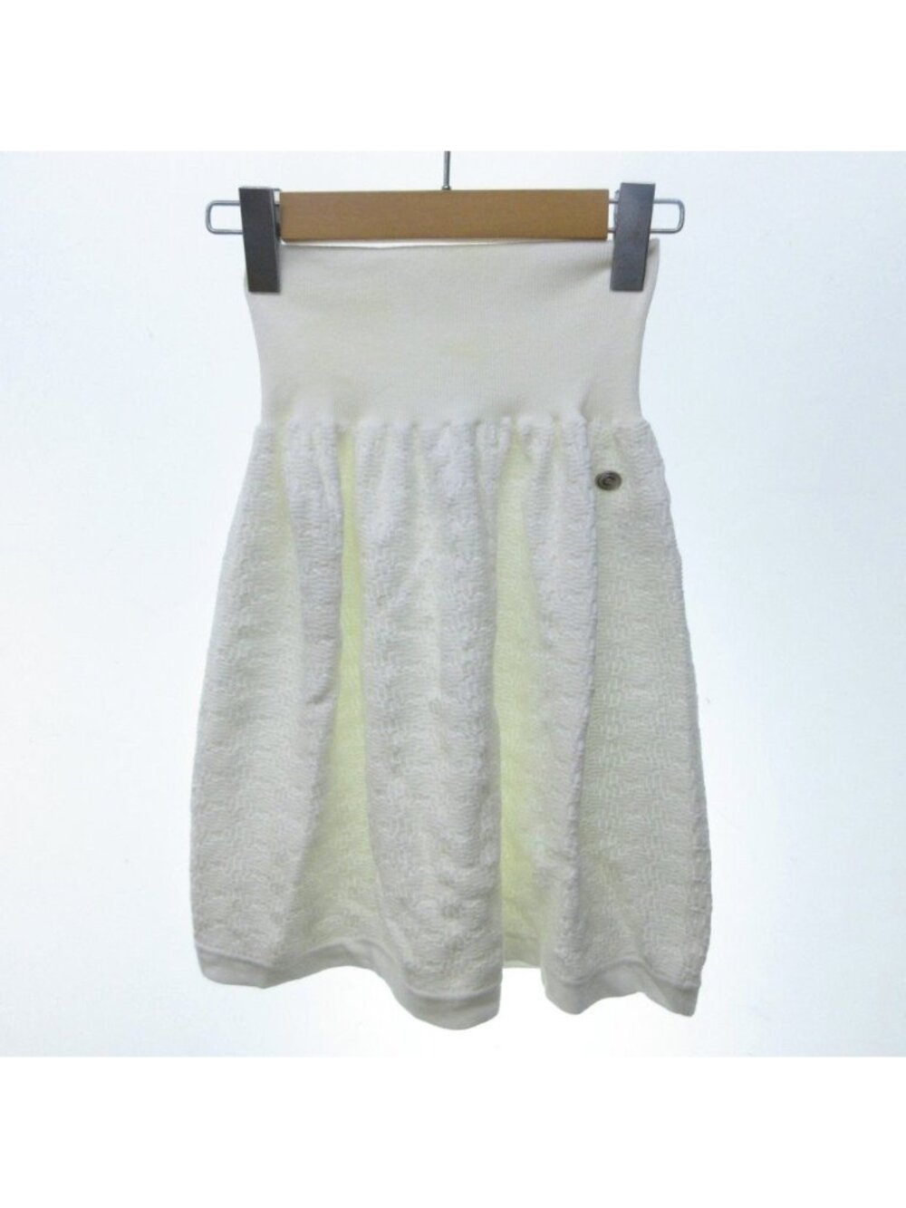 Chanel High Waist Knit Skirt CC Logo Plate Knee-Length Easy Flare Ivory XS 34